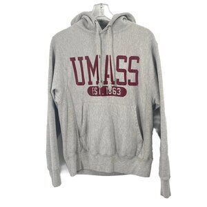 Champion Reverse Weave U Mass Hooded Sweatshirt Gray Sz Mens Small